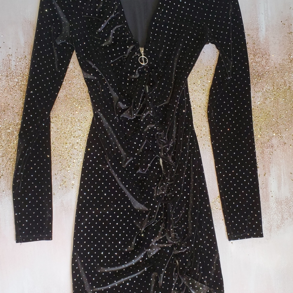 ZARA VELVET ZIP DRESS RUFFLE SPARKLE ✨ - Picture 5 of 13